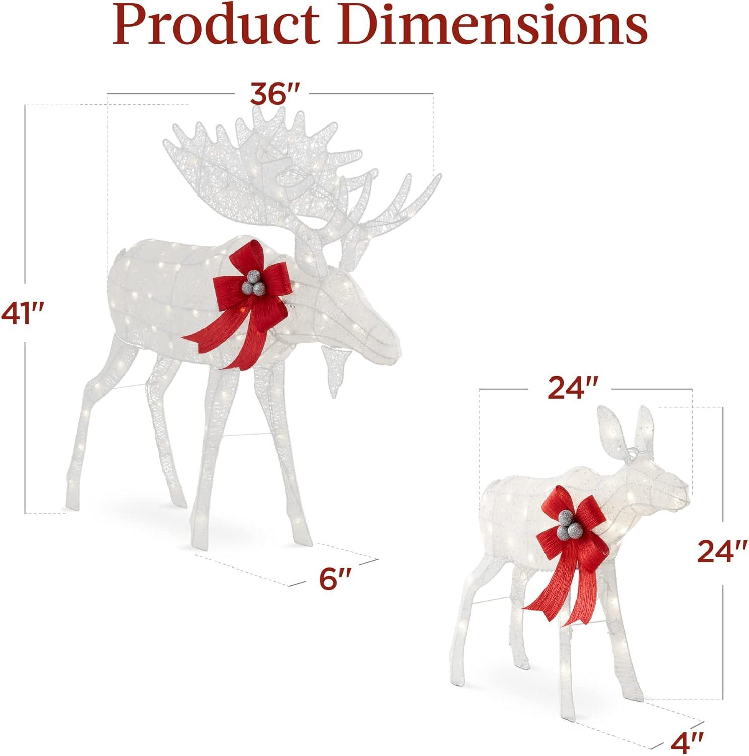 imageBest Choice Products 2Piece Moose Family Lighted Outdoor AllWeather Christmas Yard Decoration LightUp Dcor Set w 170 LED Lights Ground Stakes Zip Ties  GoldWhite  Large