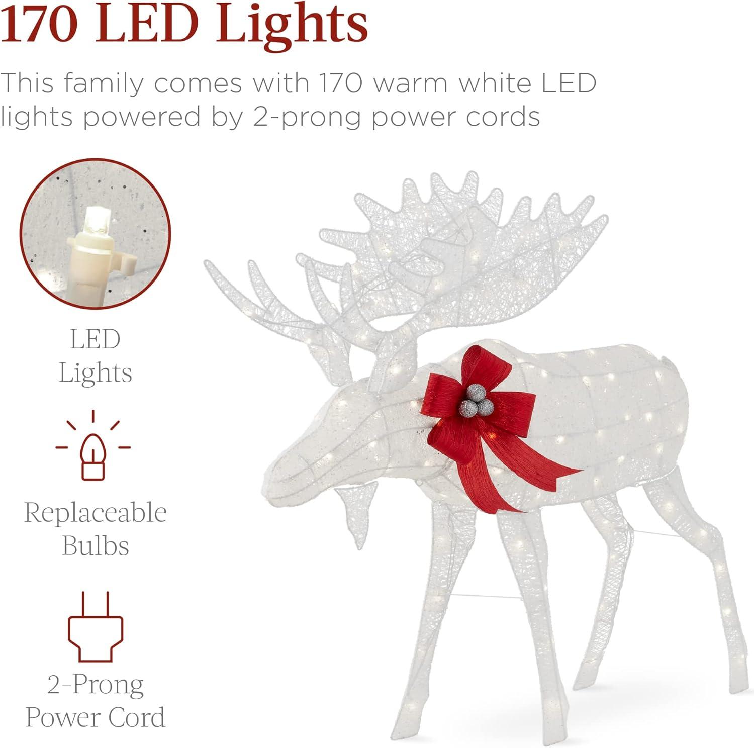 imageBest Choice Products 2Piece Moose Family Lighted Outdoor AllWeather Christmas Yard Decoration LightUp Dcor Set w 170 LED Lights Ground Stakes Zip Ties  GoldWhite  Large