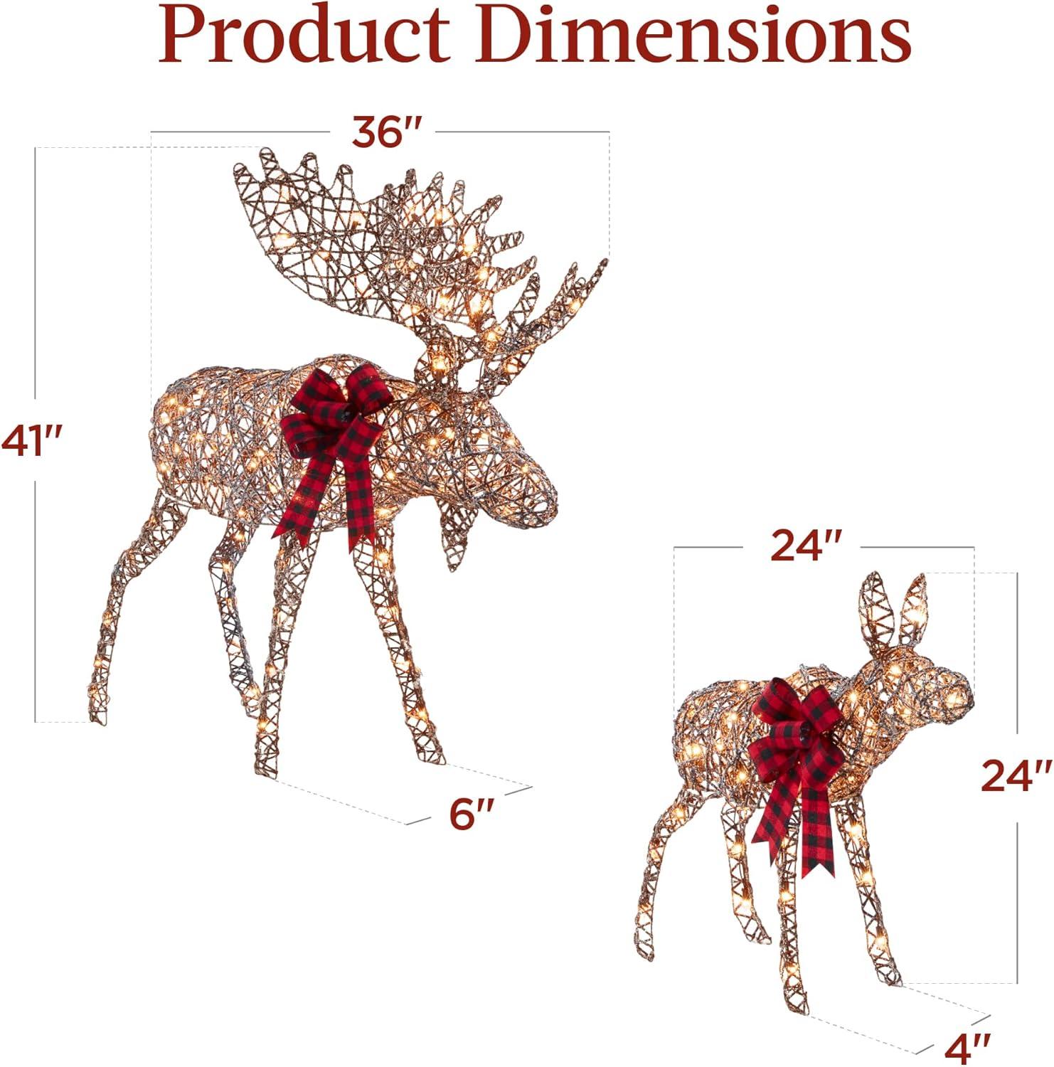 imageBest Choice Products 2Piece Moose Family Lighted Outdoor AllWeather Christmas Yard Decoration LightUp Dcor Set w 170 LED Lights Ground Stakes Zip Ties  GoldRattan  Large