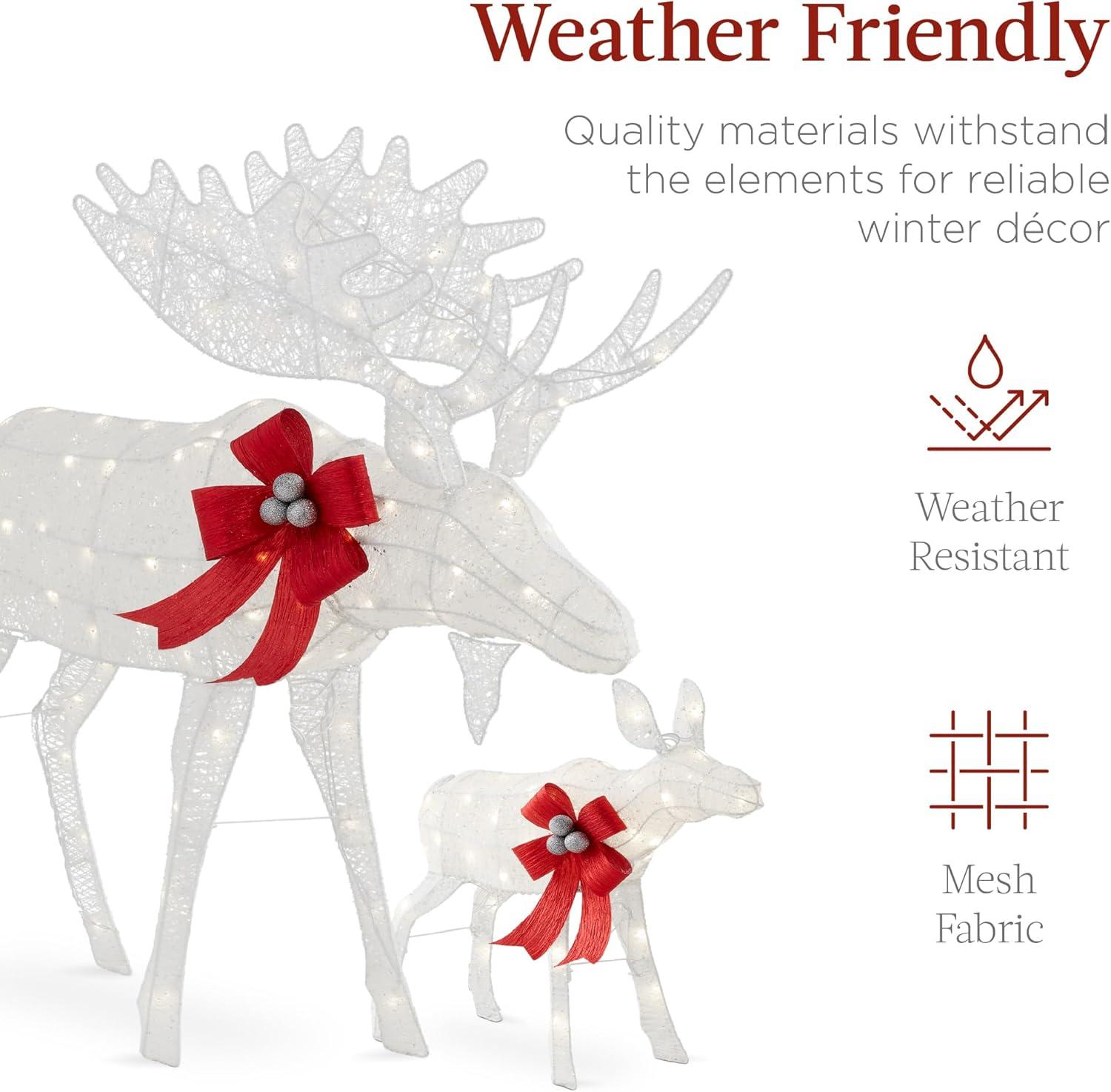 imageBest Choice Products 2Piece Moose Family Lighted Outdoor AllWeather Christmas Yard Decoration LightUp Dcor Set w 170 LED Lights Ground Stakes Zip Ties  GoldWhite  Extra Large