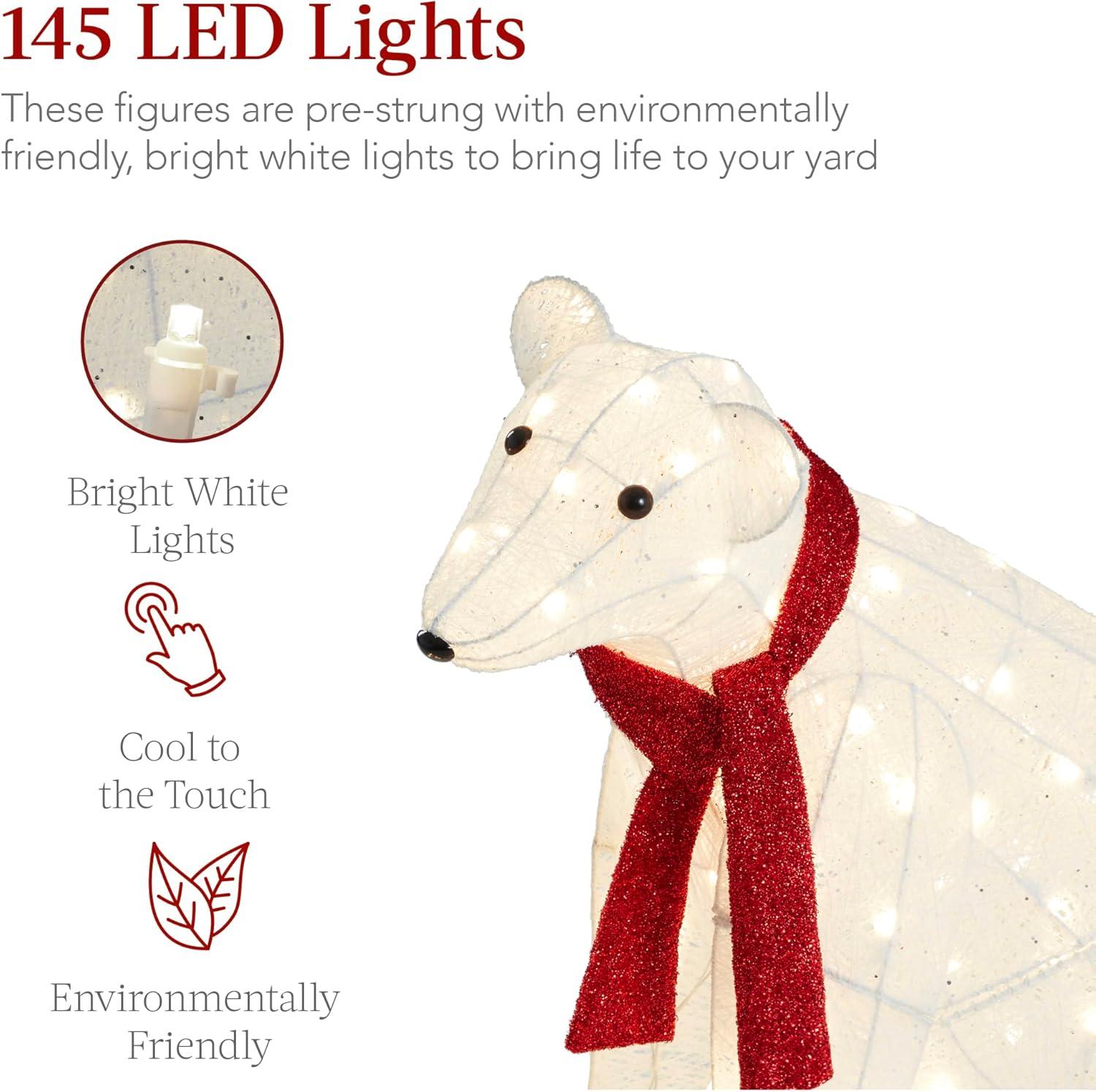 imageBest Choice Products 32in 2Piece Lighted Polar Bear Family Large AllWeather PreLit Outdoor Christmas Dcor for Front Yard Lawn w 145 PreStrung LED Lights Zip Ties Ground Stakes  RedWhite