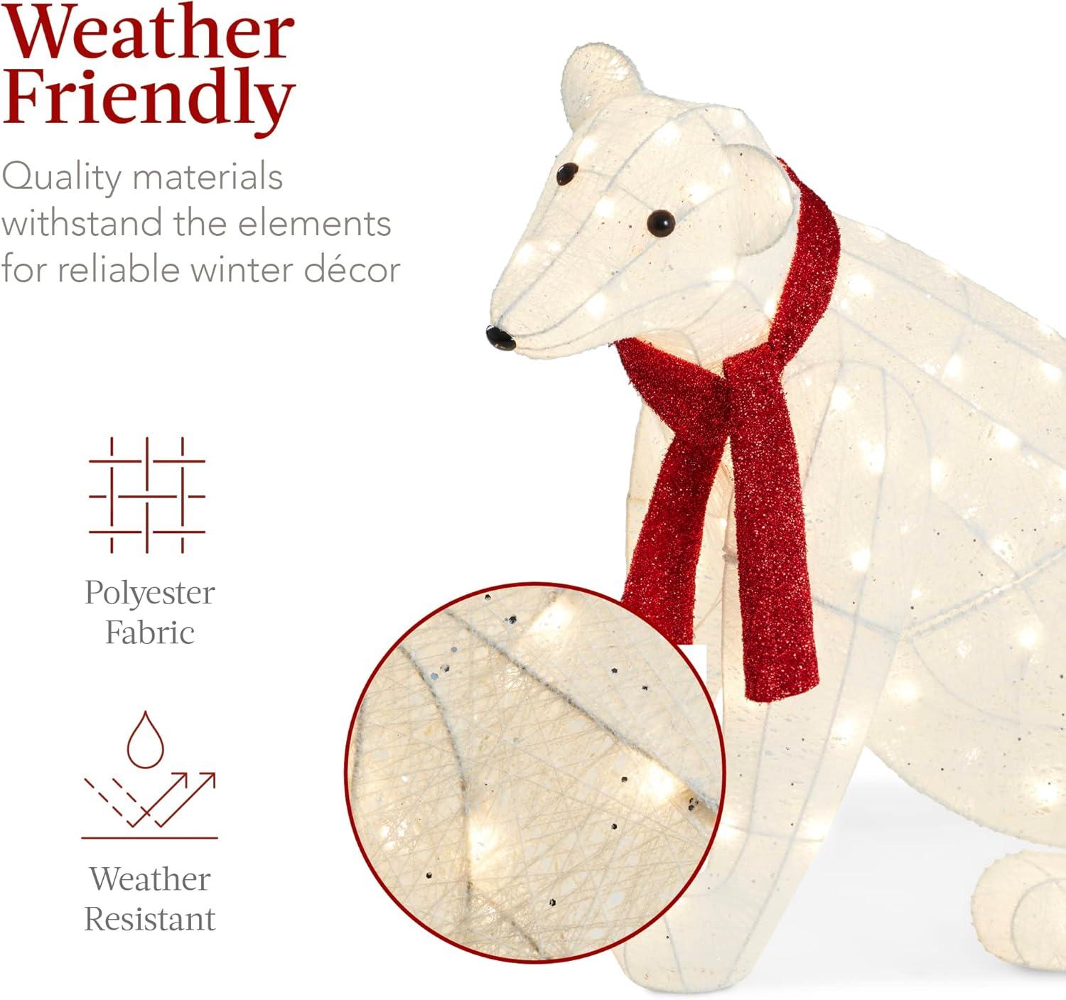 imageBest Choice Products 32in 2Piece Lighted Polar Bear Family Large AllWeather PreLit Outdoor Christmas Dcor for Front Yard Lawn w 145 PreStrung LED Lights Zip Ties Ground Stakes  RedWhite