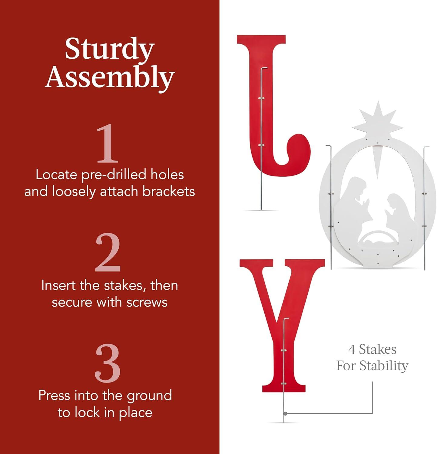 imageBest Choice Products 46in Outdoor JOY Christmas Nativity Decoration 3 Piece Yard Decor Sign Holy Weather Resistant PVC Silhouette for Garden  RedWhiteRedWhite