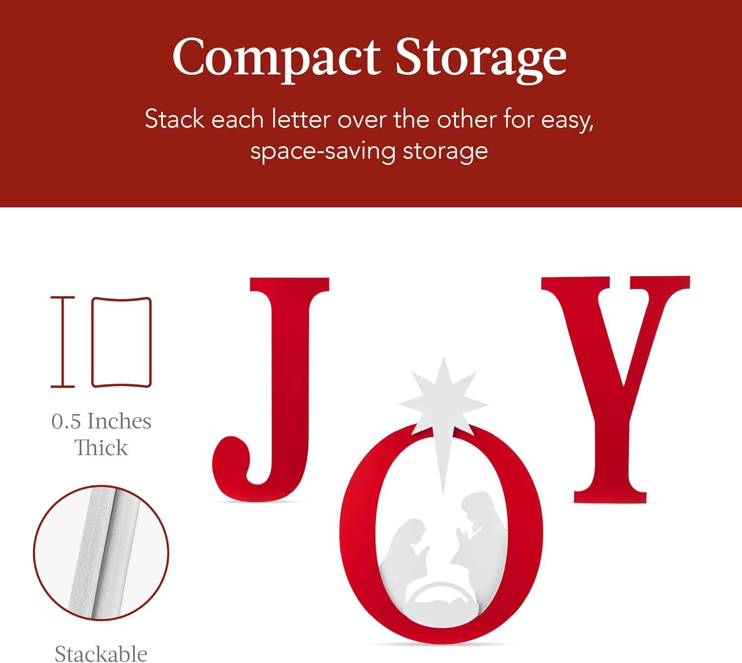 imageBest Choice Products 46in Outdoor JOY Christmas Nativity Decoration 3 Piece Yard Decor Sign Holy Weather Resistant PVC Silhouette for Garden  RedWhiteRedWhite