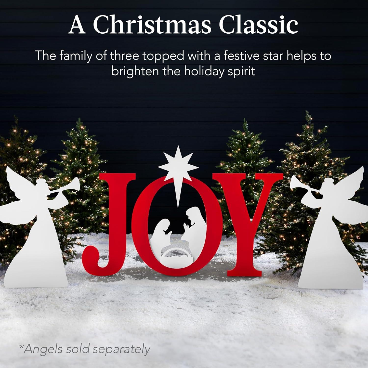 imageBest Choice Products 46in Outdoor JOY Christmas Nativity Decoration 3 Piece Yard Decor Sign Holy Weather Resistant PVC Silhouette for Garden  RedWhiteRedWhite