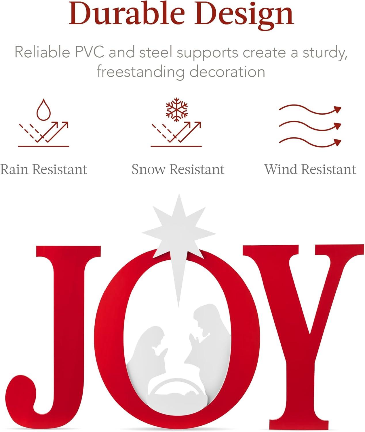 imageBest Choice Products 46in Outdoor JOY Christmas Nativity Decoration 3 Piece Yard Decor Sign Holy Weather Resistant PVC Silhouette for Garden  RedWhiteRedWhite
