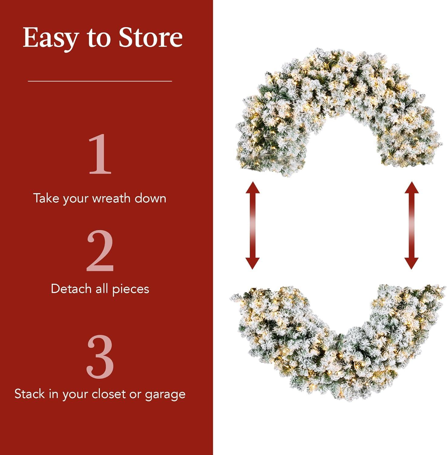 imageBest Choice Products 48in Large Flocked Artificial PreLit Fir Christmas Wreath Holiday Accent Decoration for Door Mantel wRed Lighted Bow 250 LED Lights 714 PVC Tips Power Plugin48in