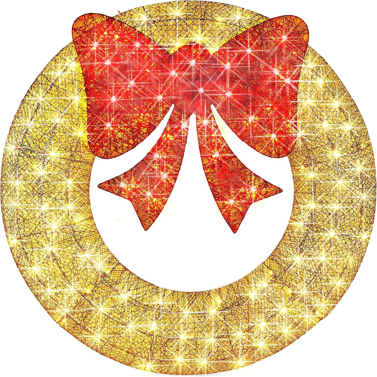 imageBest Choice Products 48in PreLit Outdoor Christmas Wreath Decoration LED Metal Holiday Decor for Home w 140 Lights Bow  GoldRedGoldRed