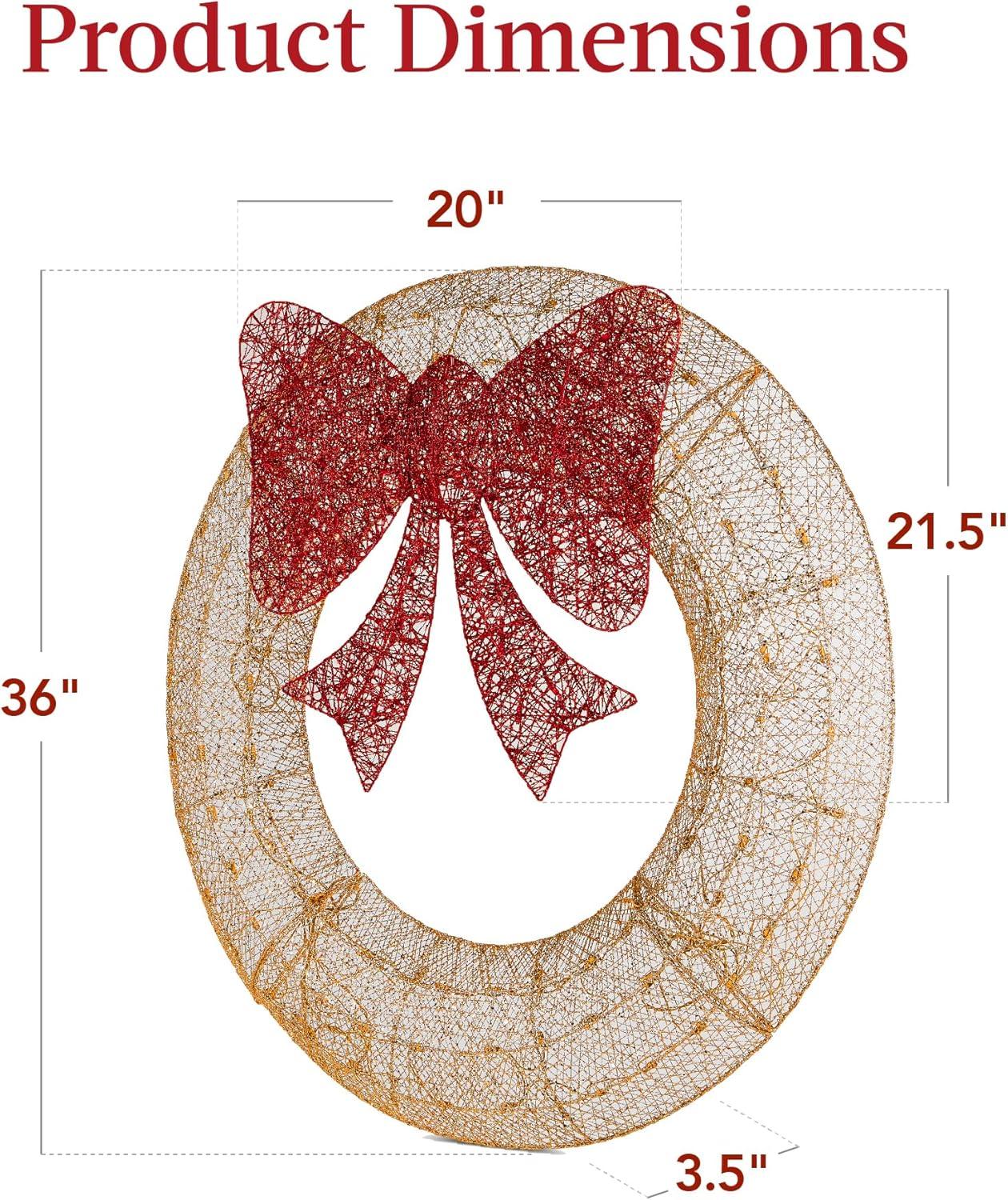 imageBest Choice Products 48in PreLit Outdoor Christmas Wreath Decoration LED Metal Holiday Decor for Home w 140 Lights Bow  GoldRedGoldRed