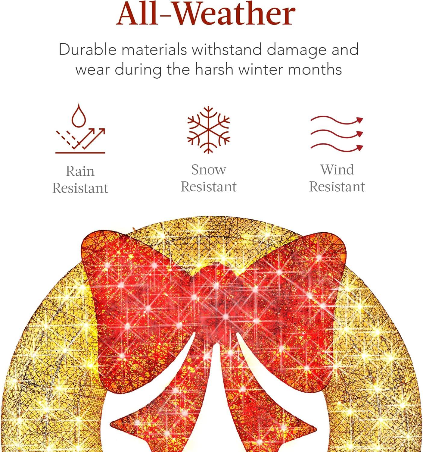 imageBest Choice Products 48in PreLit Outdoor Christmas Wreath Decoration LED Metal Holiday Decor for Home w 140 Lights Bow  GoldRedGoldRed