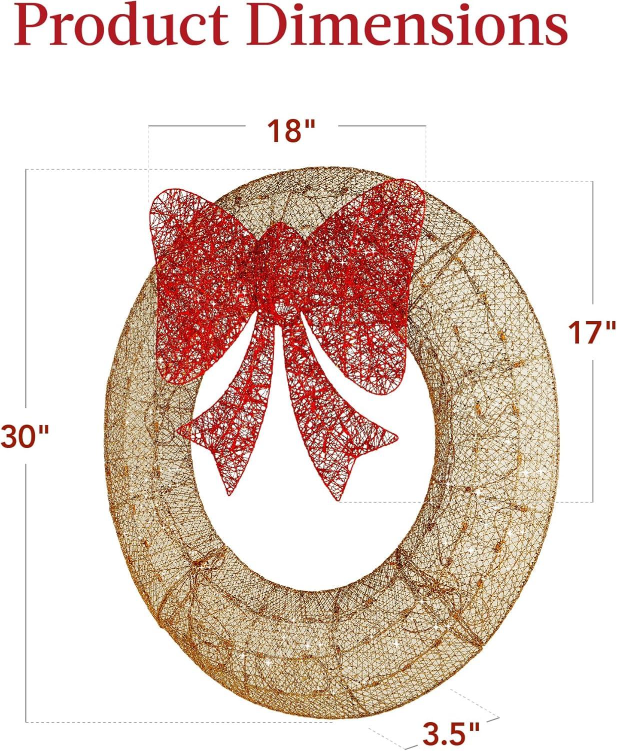imageBest Choice Products 48in PreLit Outdoor Christmas Wreath Decoration LED Metal Holiday Decor for Home w 140 Lights Bow  GoldRedGoldRed