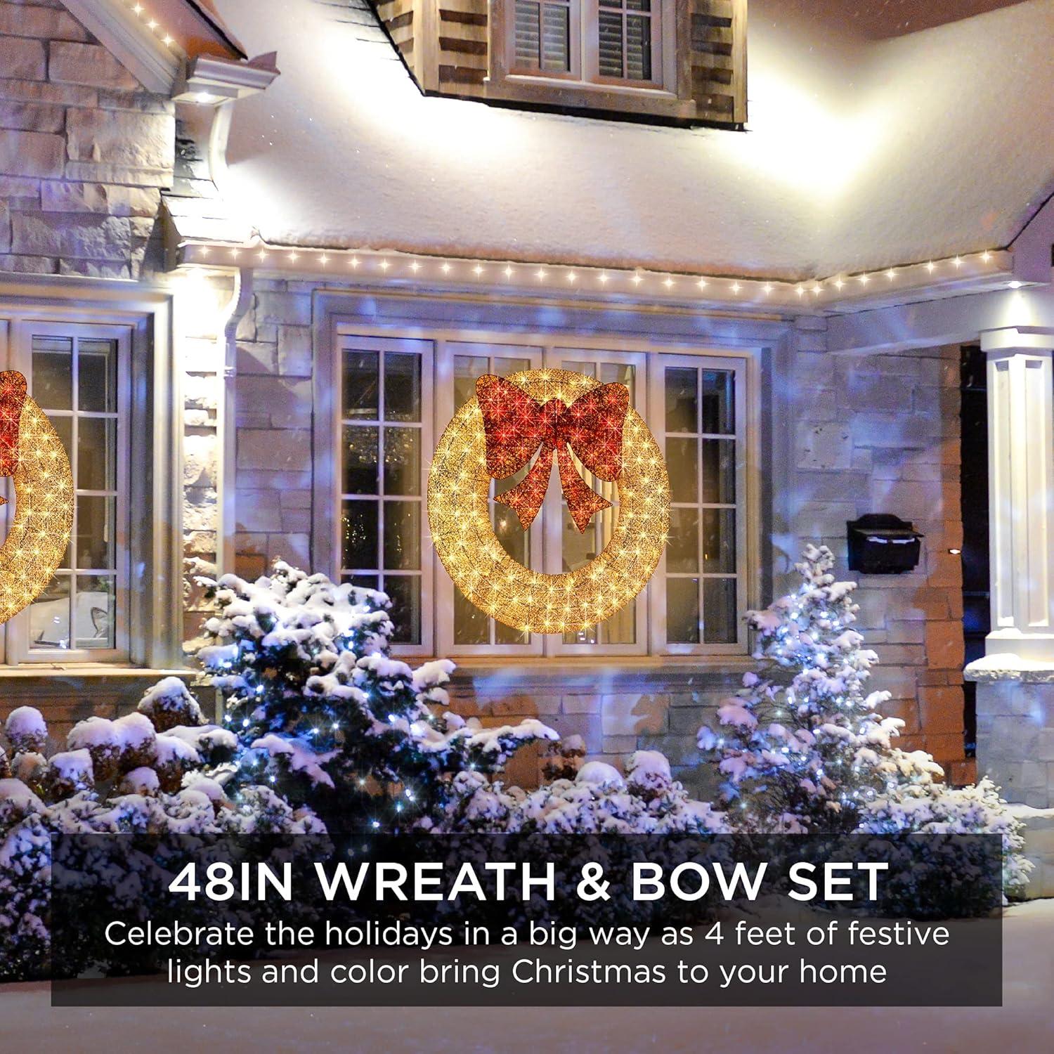 imageBest Choice Products 48in PreLit Outdoor Christmas Wreath Decoration LED Metal Holiday Decor for Home w 140 Lights Bow  GoldRedGoldRed
