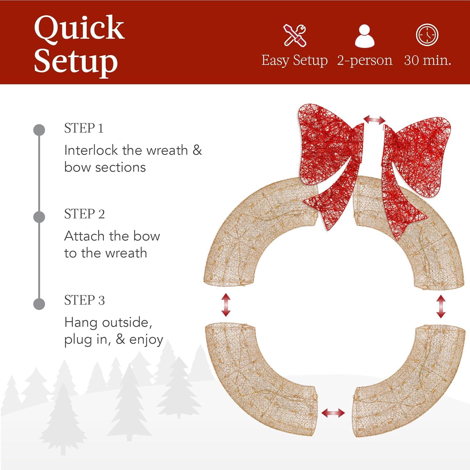 imageBest Choice Products 48in PreLit Outdoor Christmas Wreath Decoration LED Metal Holiday Decor for Home w 140 Lights Bow  GoldRedGoldRed