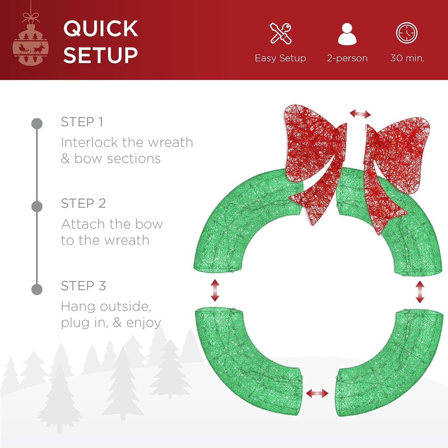 imageBest Choice Products 48in PreLit Outdoor Christmas Wreath Decoration LED Metal Holiday Decor for Home w 140 Lights Bow  GoldRedGreenRed