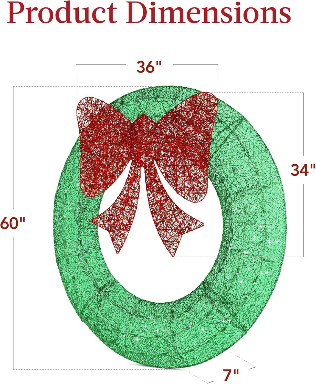 imageBest Choice Products 48in PreLit Outdoor Christmas Wreath Decoration LED Metal Holiday Decor for Home w 140 Lights Bow  GoldRedGreenRed
