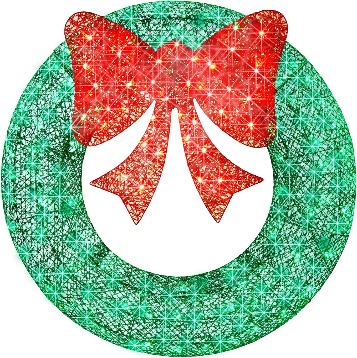 imageBest Choice Products 48in PreLit Outdoor Christmas Wreath Decoration LED Metal Holiday Decor for Home w 140 Lights Bow  GoldRedGreenRed