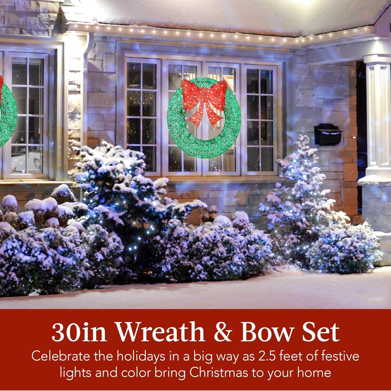 imageBest Choice Products 48in PreLit Outdoor Christmas Wreath Decoration LED Metal Holiday Decor for Home w 140 Lights Bow  GoldRedGreenRed