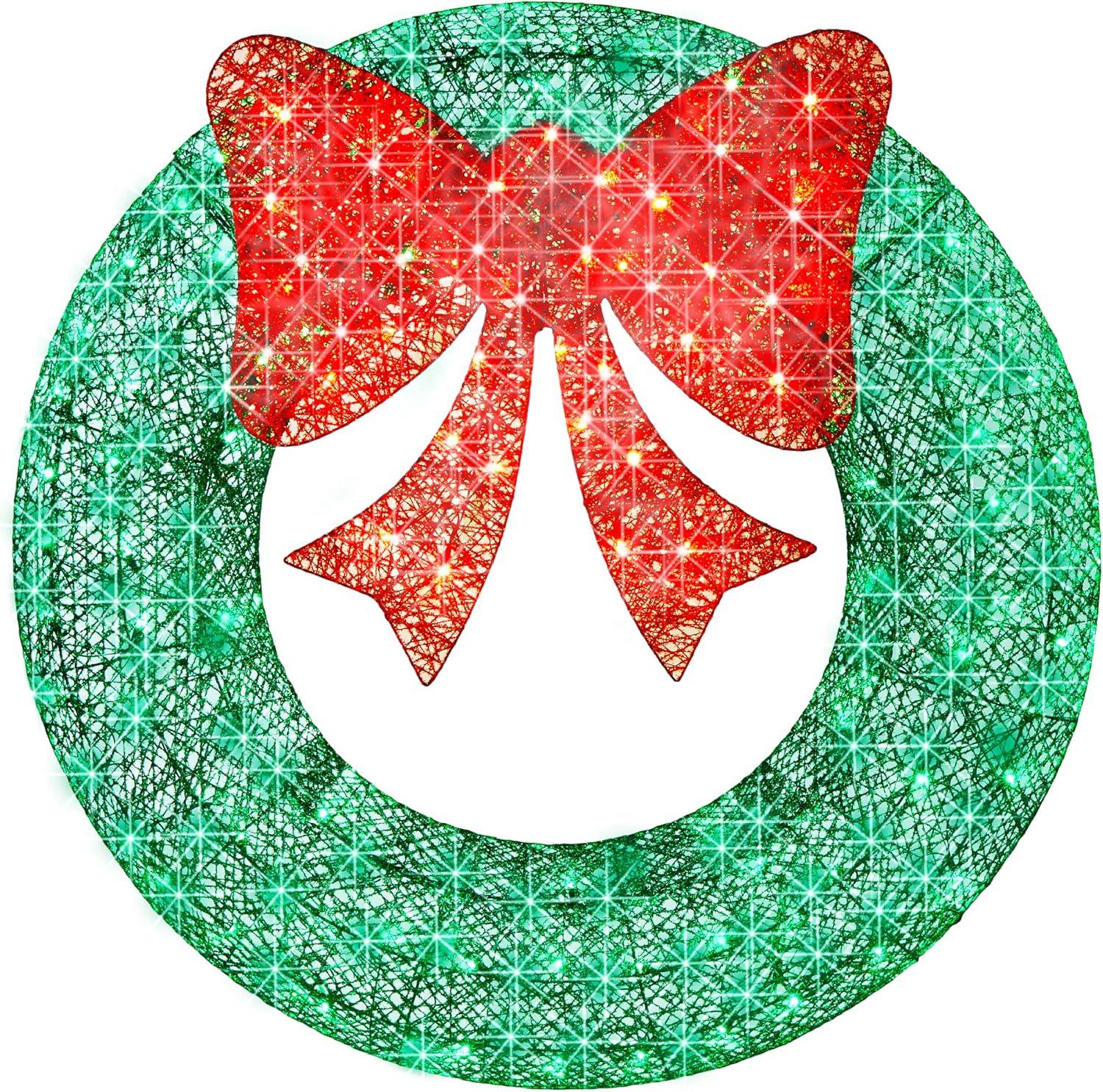 imageBest Choice Products 48in PreLit Outdoor Christmas Wreath Decoration LED Metal Holiday Decor for Home w 140 Lights Bow  GoldRedGreenRed