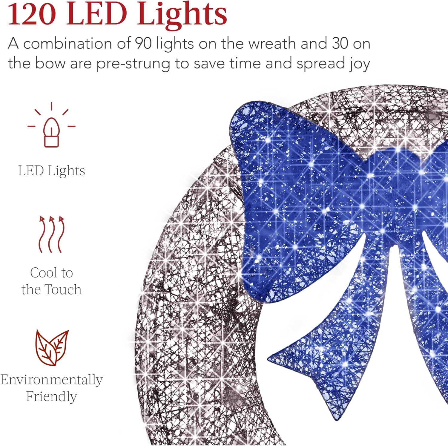 imageBest Choice Products 48in PreLit Outdoor Christmas Wreath Decoration LED Metal Holiday Decor for Home w 140 Lights Bow  GoldRedSilverBlue