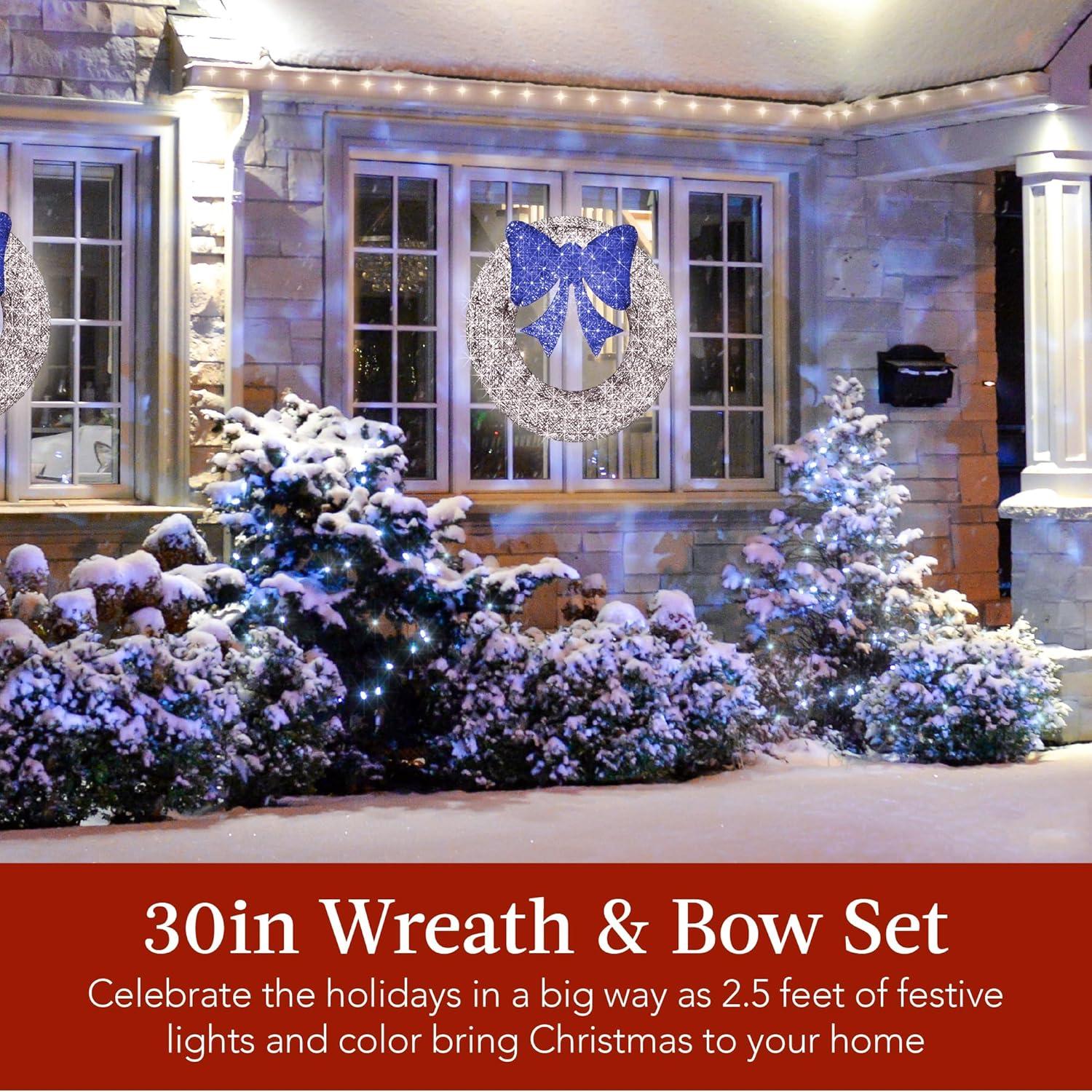 imageBest Choice Products 48in PreLit Outdoor Christmas Wreath Decoration LED Metal Holiday Decor for Home w 140 Lights Bow  GoldRedSilverBlue