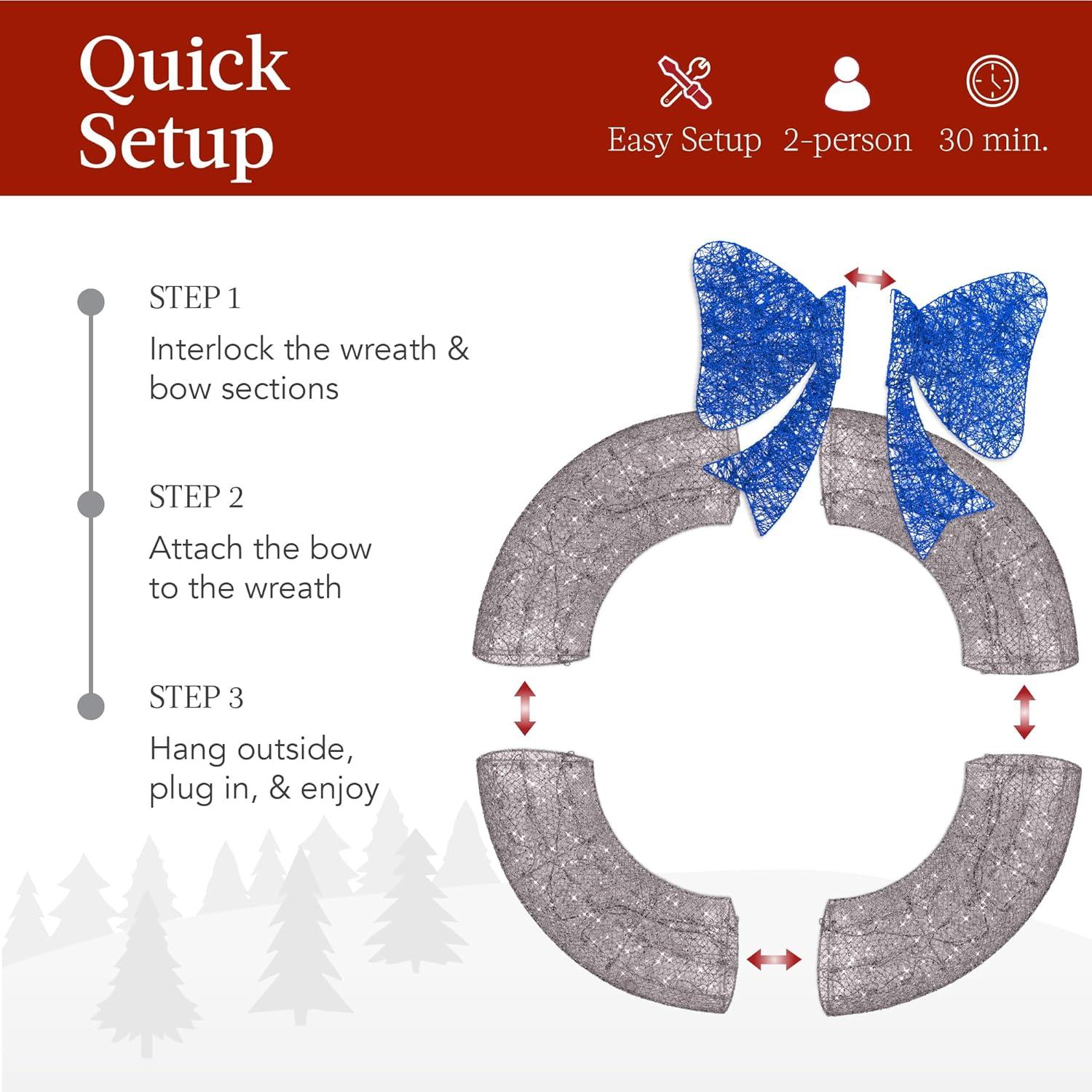 imageBest Choice Products 48in PreLit Outdoor Christmas Wreath Decoration LED Metal Holiday Decor for Home w 140 Lights Bow  GoldRedSilverBlue
