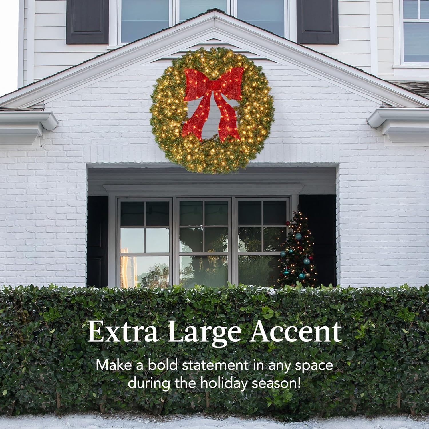 imageBest Choice Products 60in Large Artificial PreLit Fir Christmas Wreath Holiday Accent Decoration for Door Mantel wRed Lighted Bow 375 LED Lights 930 PVC Tips Power Plugin24in