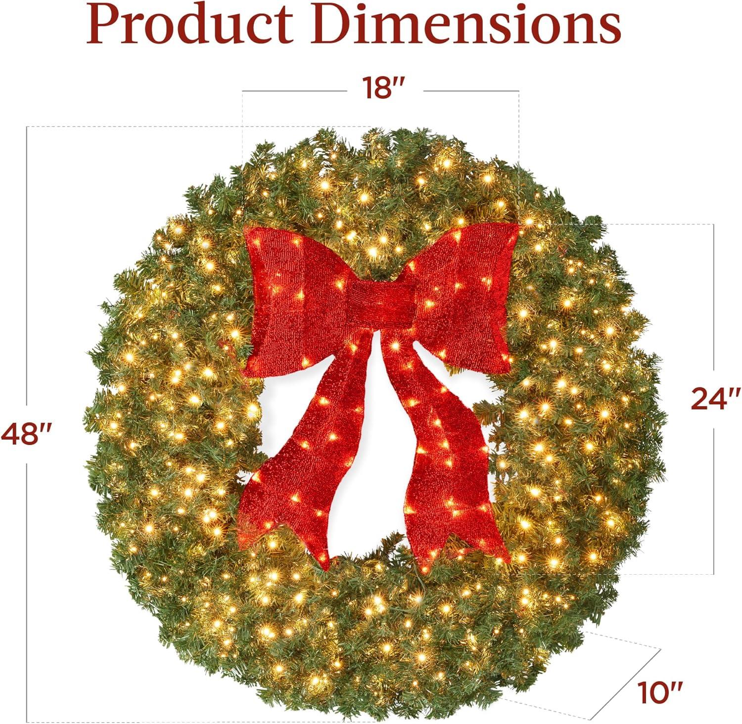 imageBest Choice Products 60in Large Artificial PreLit Fir Christmas Wreath Holiday Accent Decoration for Door Mantel wRed Lighted Bow 375 LED Lights 930 PVC Tips Power Plugin48in