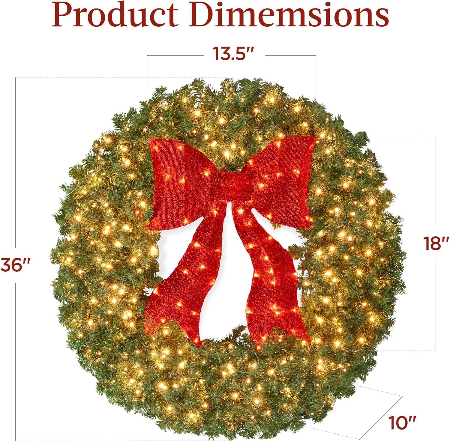imageBest Choice Products 60in Large Artificial PreLit Fir Christmas Wreath Holiday Accent Decoration for Door Mantel wRed Lighted Bow 375 LED Lights 930 PVC Tips Power Plugin36in