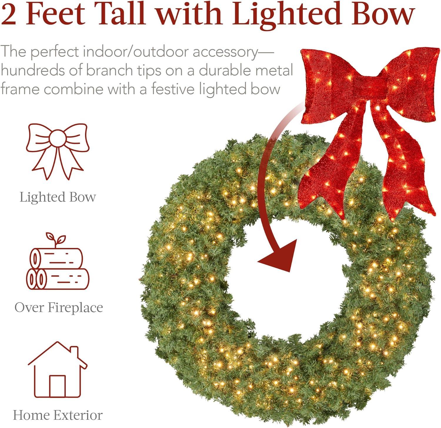 imageBest Choice Products 60in Large Artificial PreLit Fir Christmas Wreath Holiday Accent Decoration for Door Mantel wRed Lighted Bow 375 LED Lights 930 PVC Tips Power Plugin24in