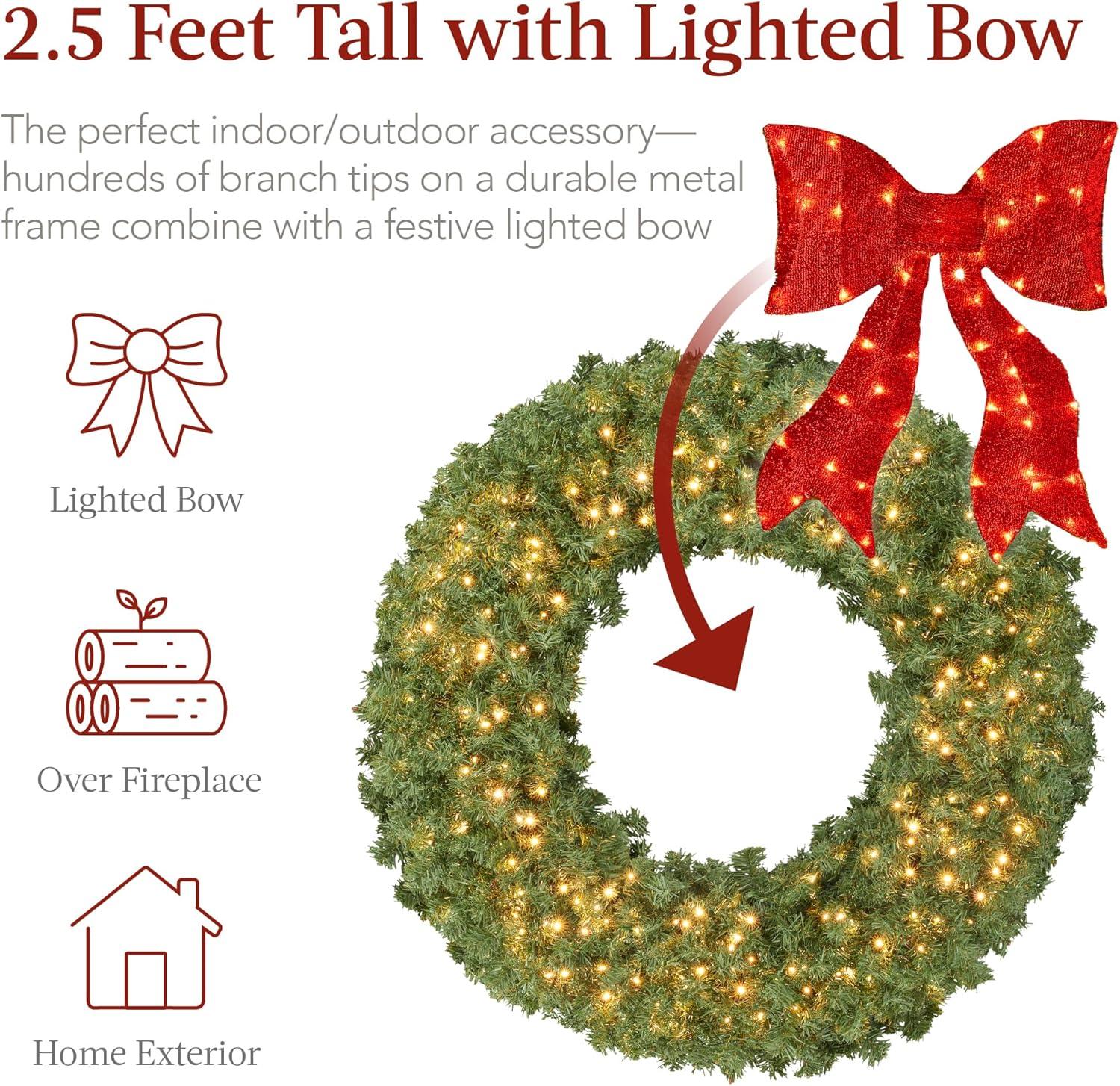 imageBest Choice Products 60in Large Artificial PreLit Fir Christmas Wreath Holiday Accent Decoration for Door Mantel wRed Lighted Bow 375 LED Lights 930 PVC Tips Power Plugin30in