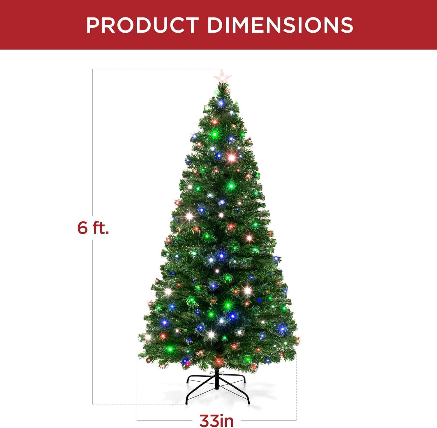 imageBest Choice Products 7ft PreLit Fiber Optic Artificial Pine Christmas Tree Holiday Dcor Centerpiece w 280 Multicolored LED Lights 8 Sequences Foldable Stand6ft