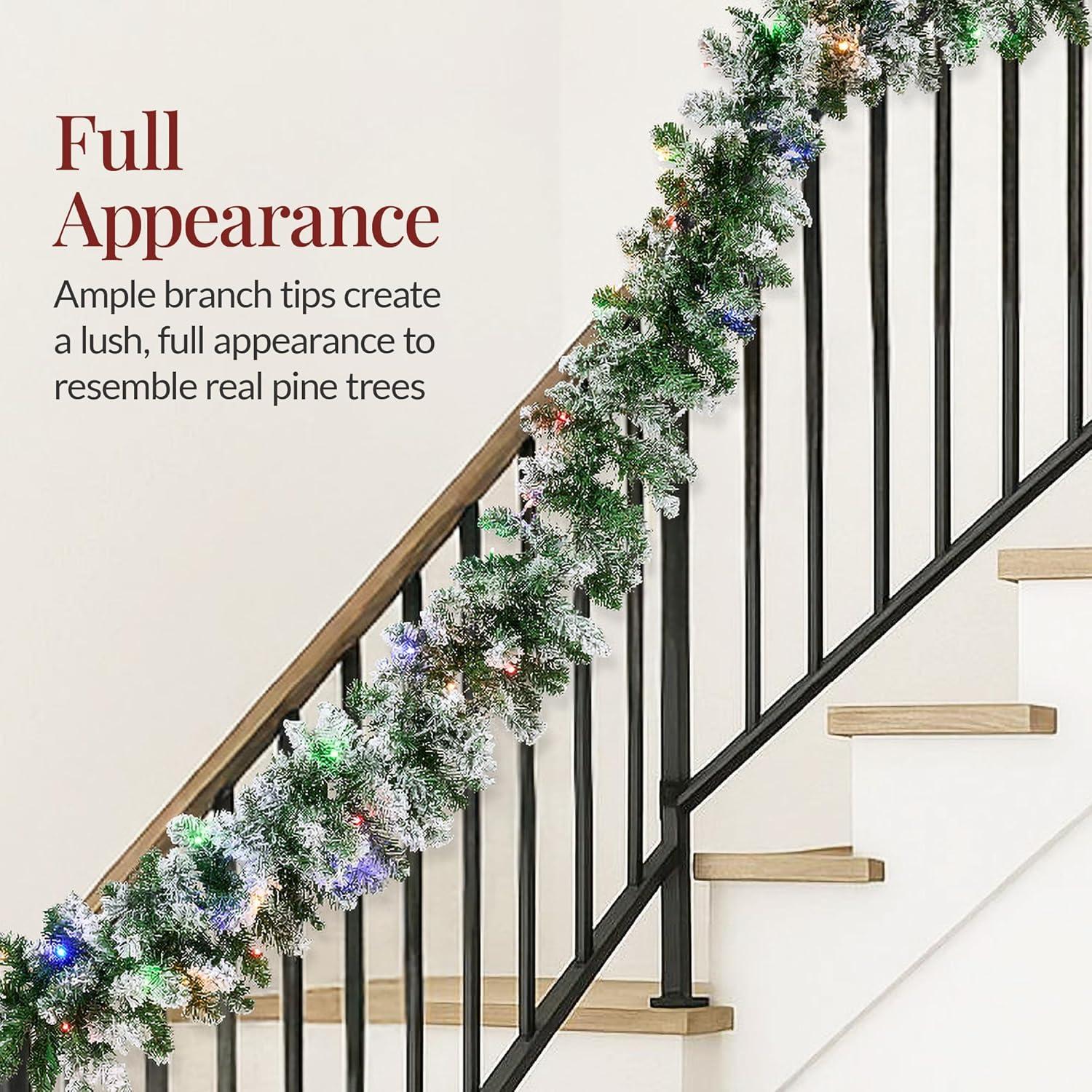 imageBest Choice Products 9ft PreLit Holiday PreDecorated Christmas Garland for Stairs Fireplace Decoration wPVC Tips 50 Lights Pine Cones Berries  SemiFlockedGreenFlocked  Battery