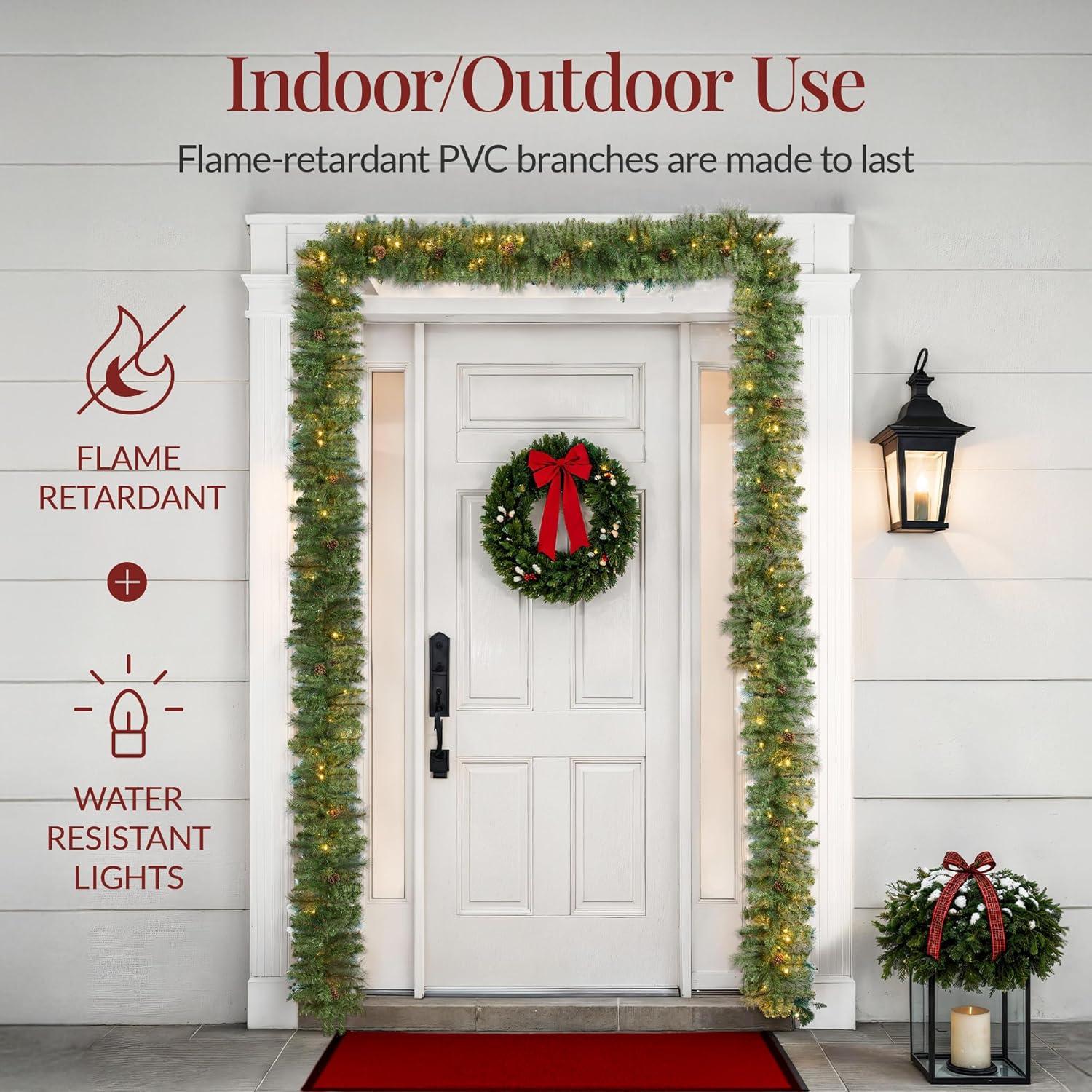 imageBest Choice Products 9ft PreLit Holiday PreDecorated Christmas Garland for Stairs Fireplace Decoration wPVC Tips 50 Lights Pine Cones Berries  SemiFlockedSKY8621