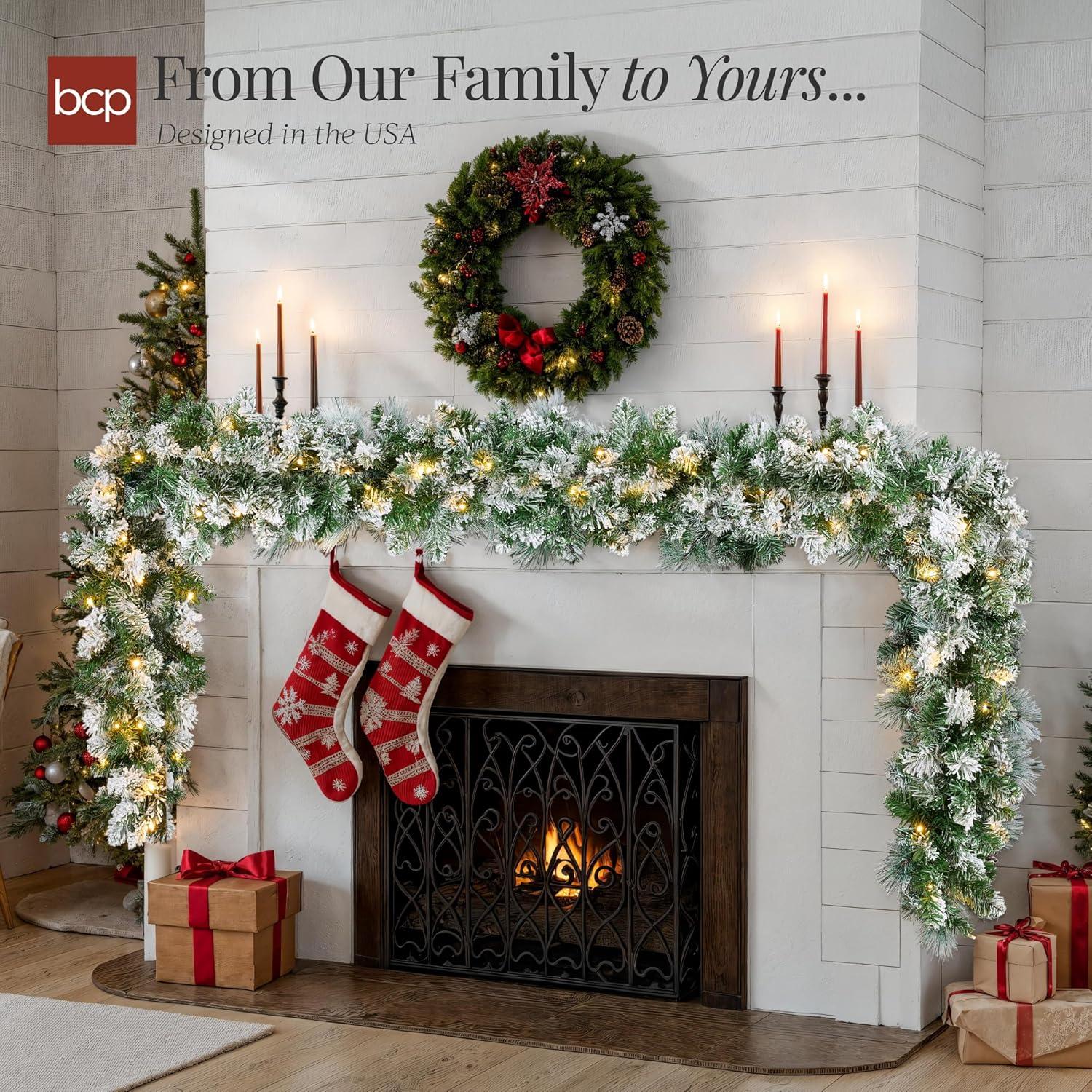 imageBest Choice Products 9ft PreLit Holiday PreDecorated Christmas Garland for Stairs Fireplace Decoration wPVC Tips 50 Lights Pine Cones Berries  SemiFlockedGreenFlocked  Battery