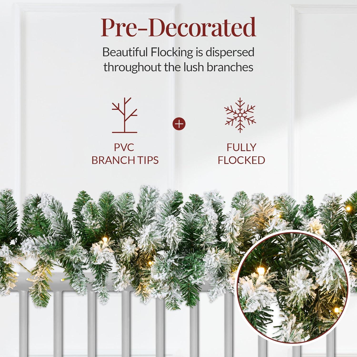 imageBest Choice Products 9ft PreLit Holiday PreDecorated Christmas Garland for Stairs Fireplace Decoration wPVC Tips 50 Lights Pine Cones Berries  SemiFlockedGreenFlocked  Battery