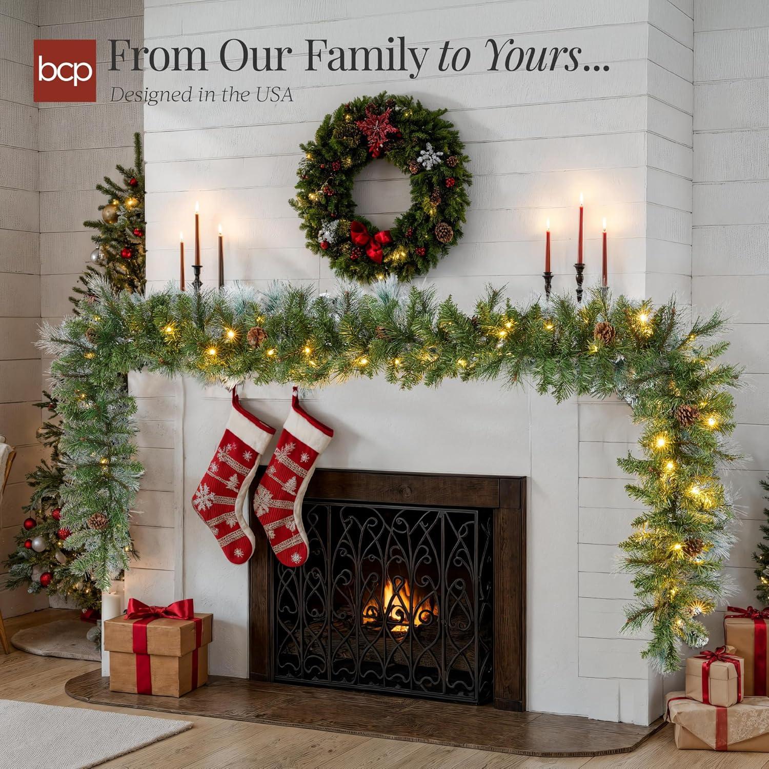 imageBest Choice Products 9ft PreLit Holiday PreDecorated Christmas Garland for Stairs Fireplace Decoration wPVC Tips 50 Lights Pine Cones Berries  SemiFlockedSKY8621
