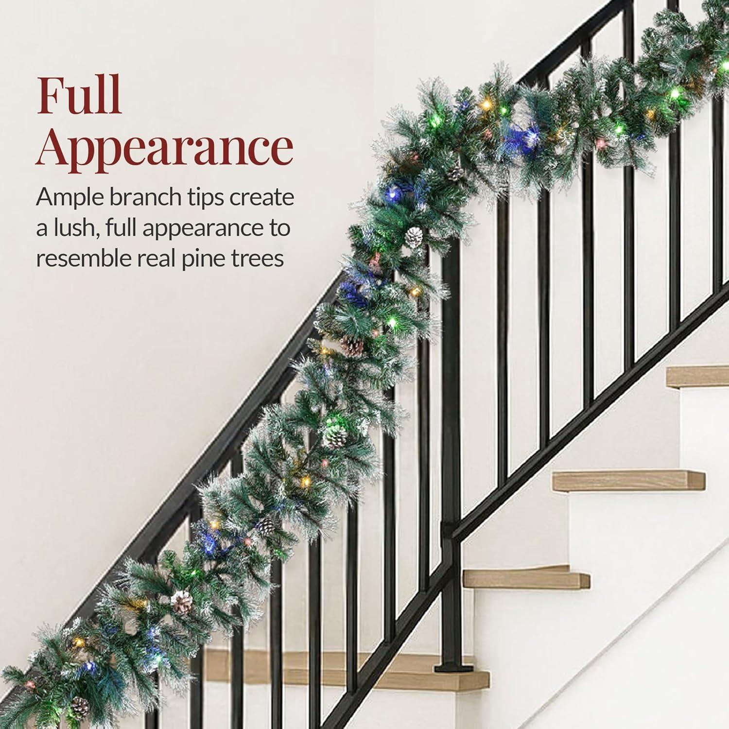 imageBest Choice Products 9ft PreLit Holiday PreDecorated Christmas Garland for Stairs Fireplace Decoration wPVC Tips 50 Lights Pine Cones Berries  SemiFlockedFrosted  Battery