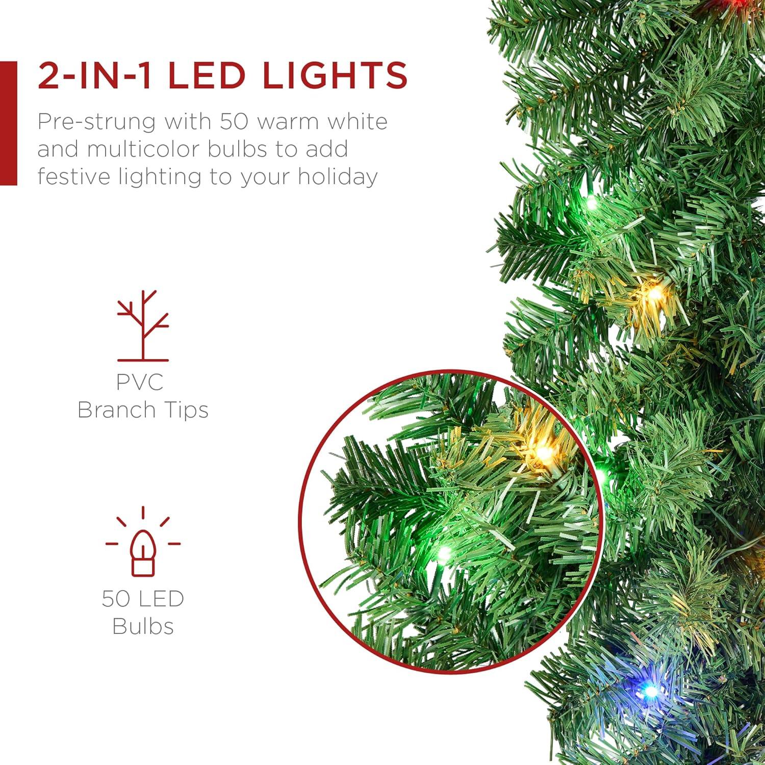 imageBest Choice Products 9ft PreLit Holiday PreDecorated Christmas Garland for Stairs Fireplace Decoration wPVC Tips 50 Lights Pine Cones Berries  SemiFlockedGreen  Battery