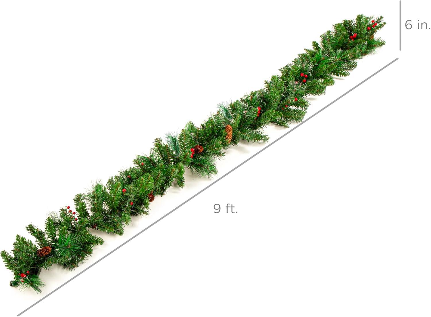 imageBest Choice Products 9ft PreLit Holiday PreDecorated Christmas Garland for Stairs Fireplace Decoration wPVC Tips 50 Lights Pine Cones Berries  SemiFlockedGreenBerries  Battery