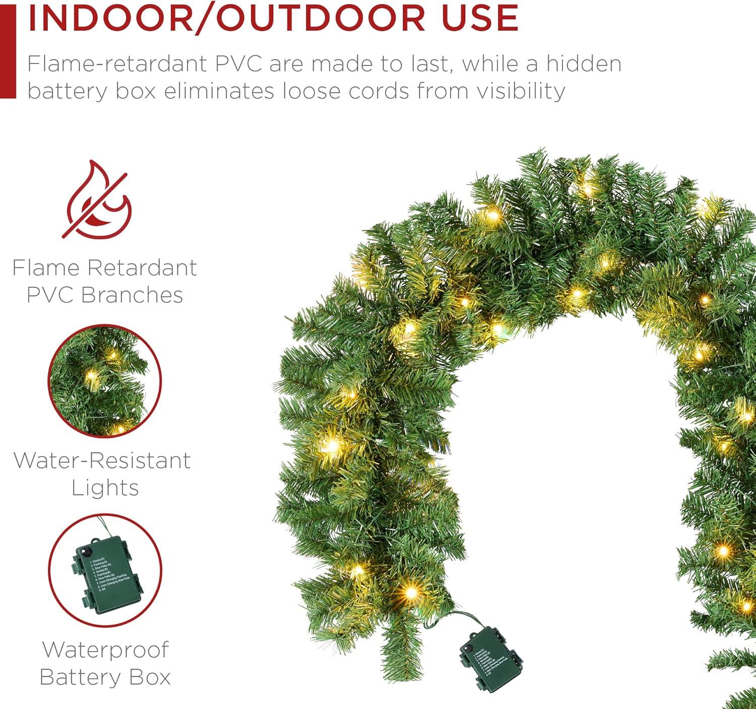 imageBest Choice Products 9ft PreLit Holiday PreDecorated Christmas Garland for Stairs Fireplace Decoration wPVC Tips 50 Lights Pine Cones Berries  SemiFlockedGreen  Battery