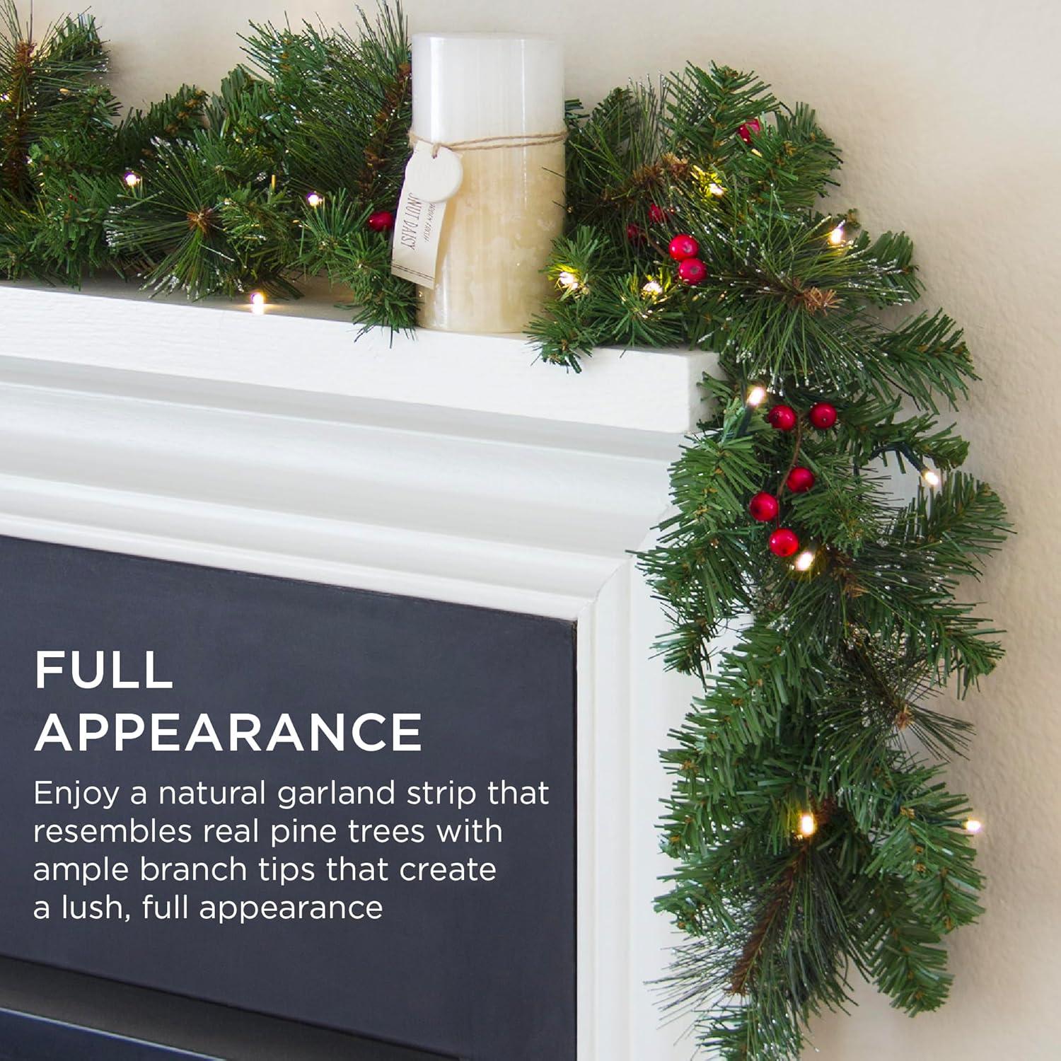 imageBest Choice Products 9ft PreLit Holiday PreDecorated Christmas Garland for Stairs Fireplace Decoration wPVC Tips 50 Lights Pine Cones Berries  SemiFlockedGreenBerries  Battery