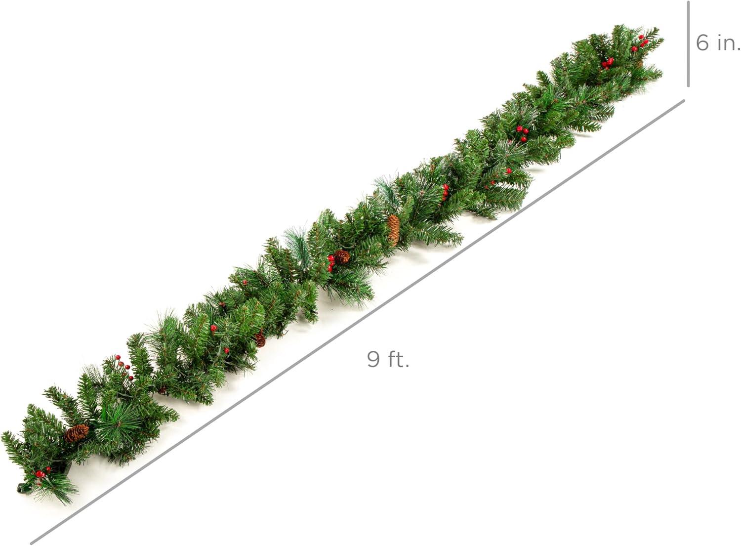 imageBest Choice Products 9ft PreLit Holiday PreDecorated Christmas Garland for Stairs Fireplace Decoration wPVC Tips 50 Lights Pine Cones Berries  SemiFlockedGreenBerries  Corded