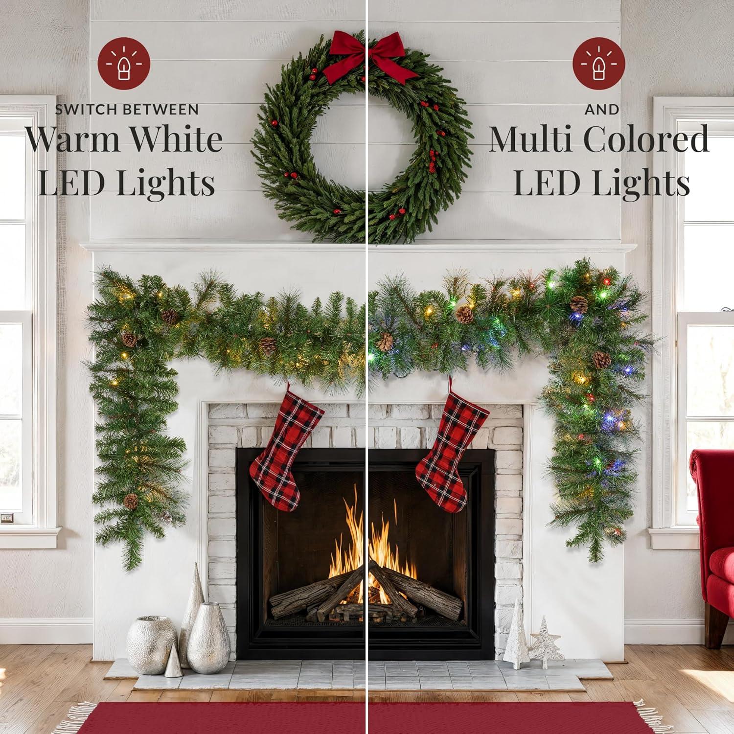 imageBest Choice Products 9ft PreLit Holiday PreDecorated Christmas Garland for Stairs Fireplace Decoration wPVC Tips 50 Lights Pine Cones Berries  SemiFlockedSKY8621