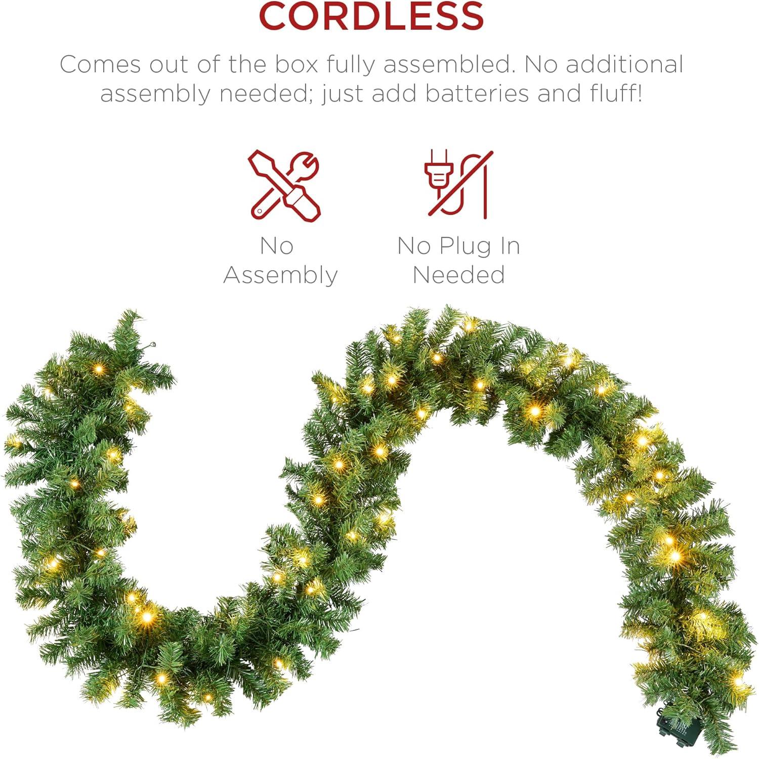 imageBest Choice Products 9ft PreLit Holiday PreDecorated Christmas Garland for Stairs Fireplace Decoration wPVC Tips 50 Lights Pine Cones Berries  SemiFlockedGreen  Battery