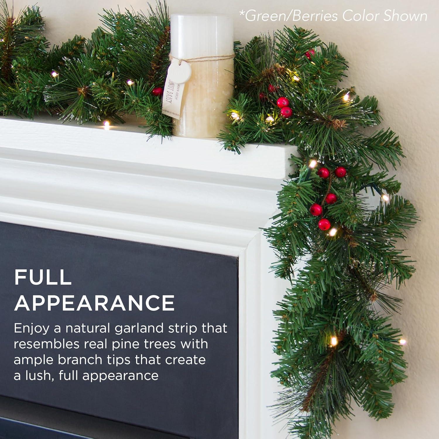 imageBest Choice Products 9ft PreLit Holiday PreDecorated Christmas Garland for Stairs Fireplace Decoration wPVC Tips 50 Lights Pine Cones Berries  SemiFlockedGreen  Battery