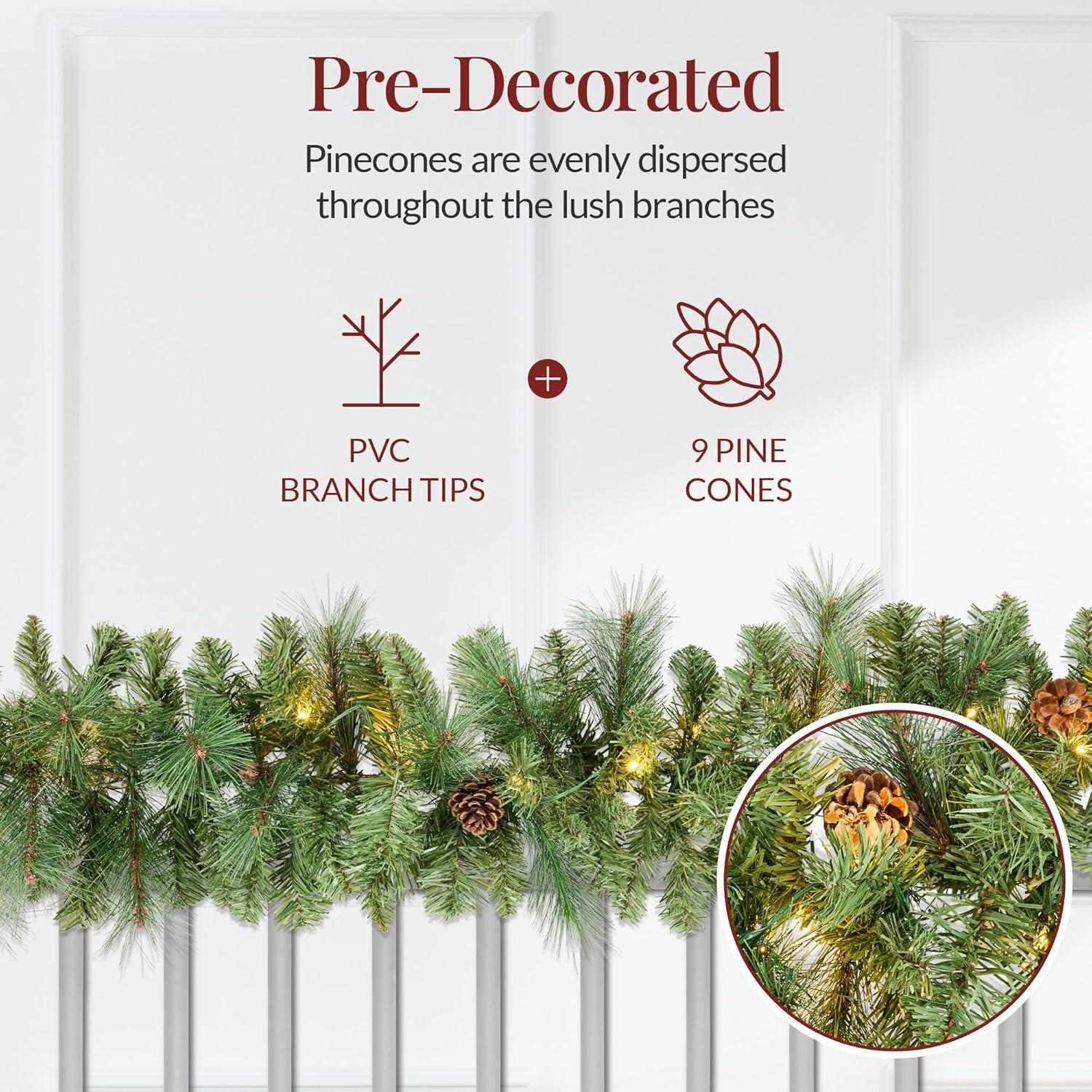 imageBest Choice Products 9ft PreLit Holiday PreDecorated Christmas Garland for Stairs Fireplace Decoration wPVC Tips 50 Lights Pine Cones Berries  SemiFlockedSKY8621