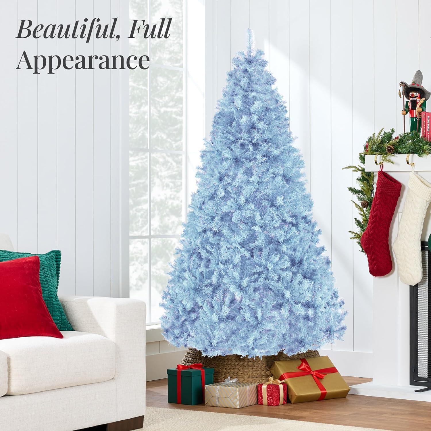 imageBest Choice Products Artificial Christmas Tree 6ft Premium Unlit Hinged Design Dense Branches Realistic Holiday Dcor wEasy Assembly BaseBaby Blue