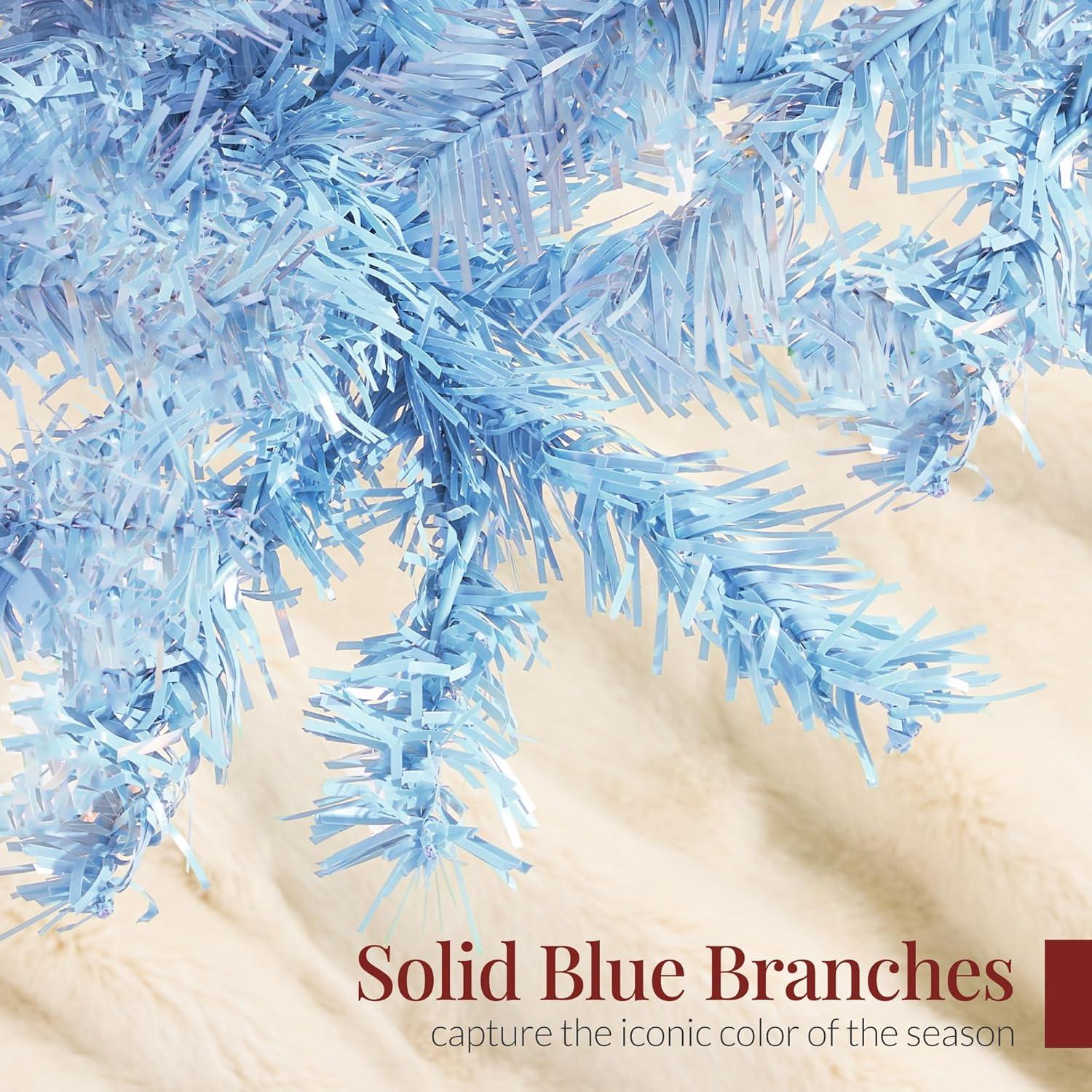 imageBest Choice Products Artificial Christmas Tree 6ft Premium Unlit Hinged Design Dense Branches Realistic Holiday Dcor wEasy Assembly BaseBaby Blue