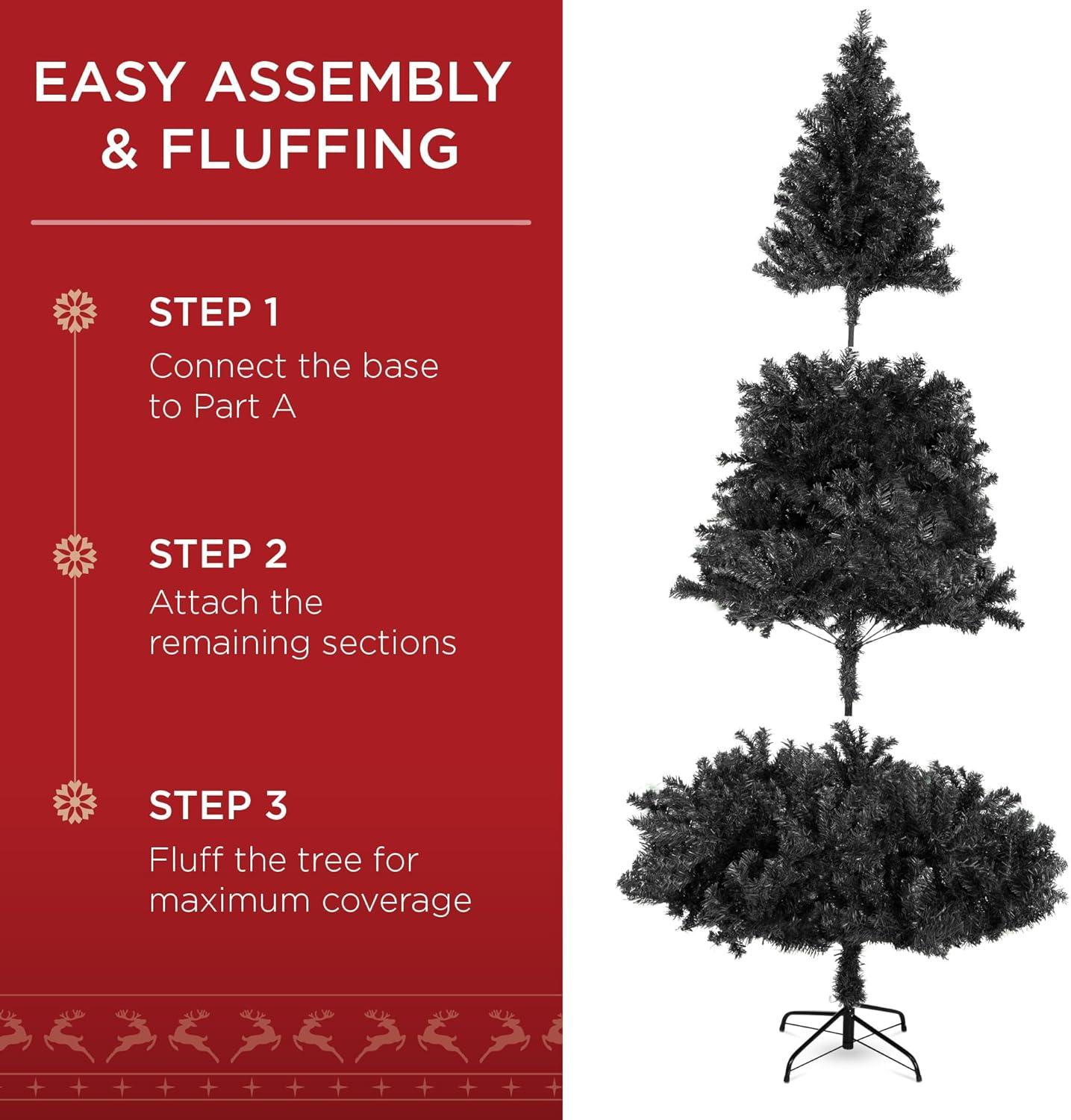 imageBest Choice Products Artificial Christmas Tree 6ft Premium Unlit Hinged Design Dense Branches Realistic Holiday Dcor wEasy Assembly BaseBlack