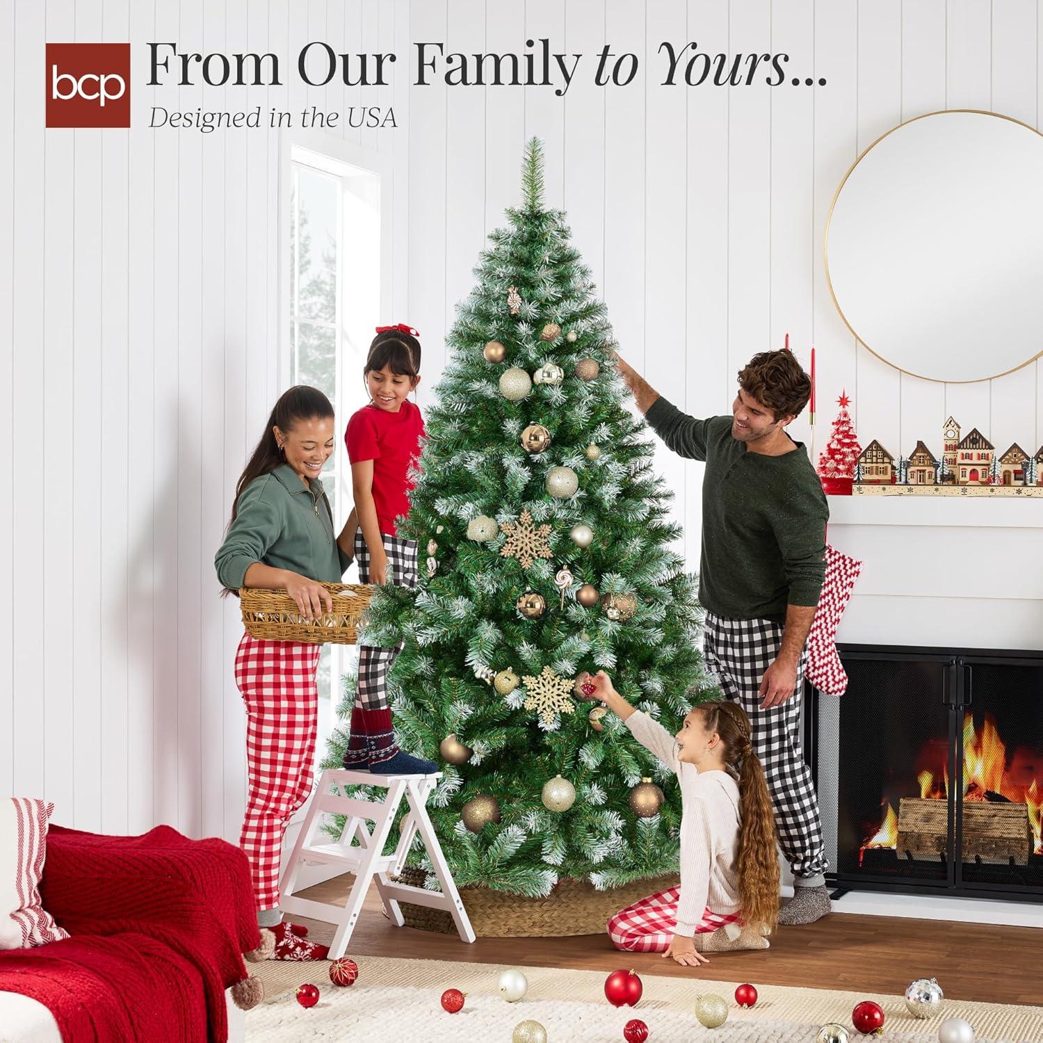 imageBest Choice Products Artificial Christmas Tree 6ft Premium Unlit Hinged Design Dense Branches Realistic Holiday Dcor wEasy Assembly BaseFrosted Pine